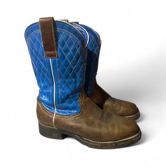 Roper Boots Criss Cross Women's Size 9 Brown Blue Western Style Used - Picture 1 of 9